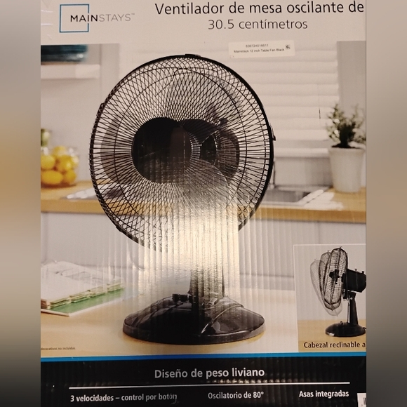 Black Oscillating 12 Inch Fan  13.58" W × 9.88" D × 18.62" H - Picture 1 of 2